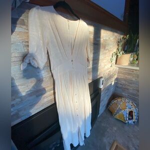 Free People Cream Button-Down Midi Dress